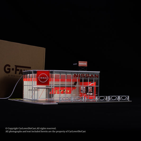 Model of a Nissan building with a dark background