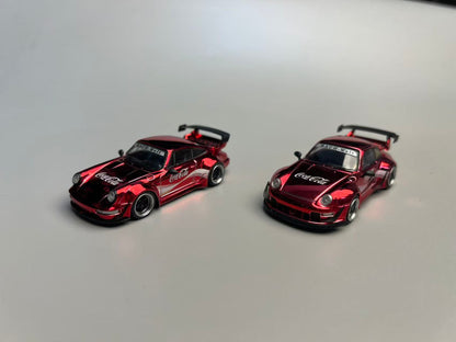Two red sports cars on a gray background
