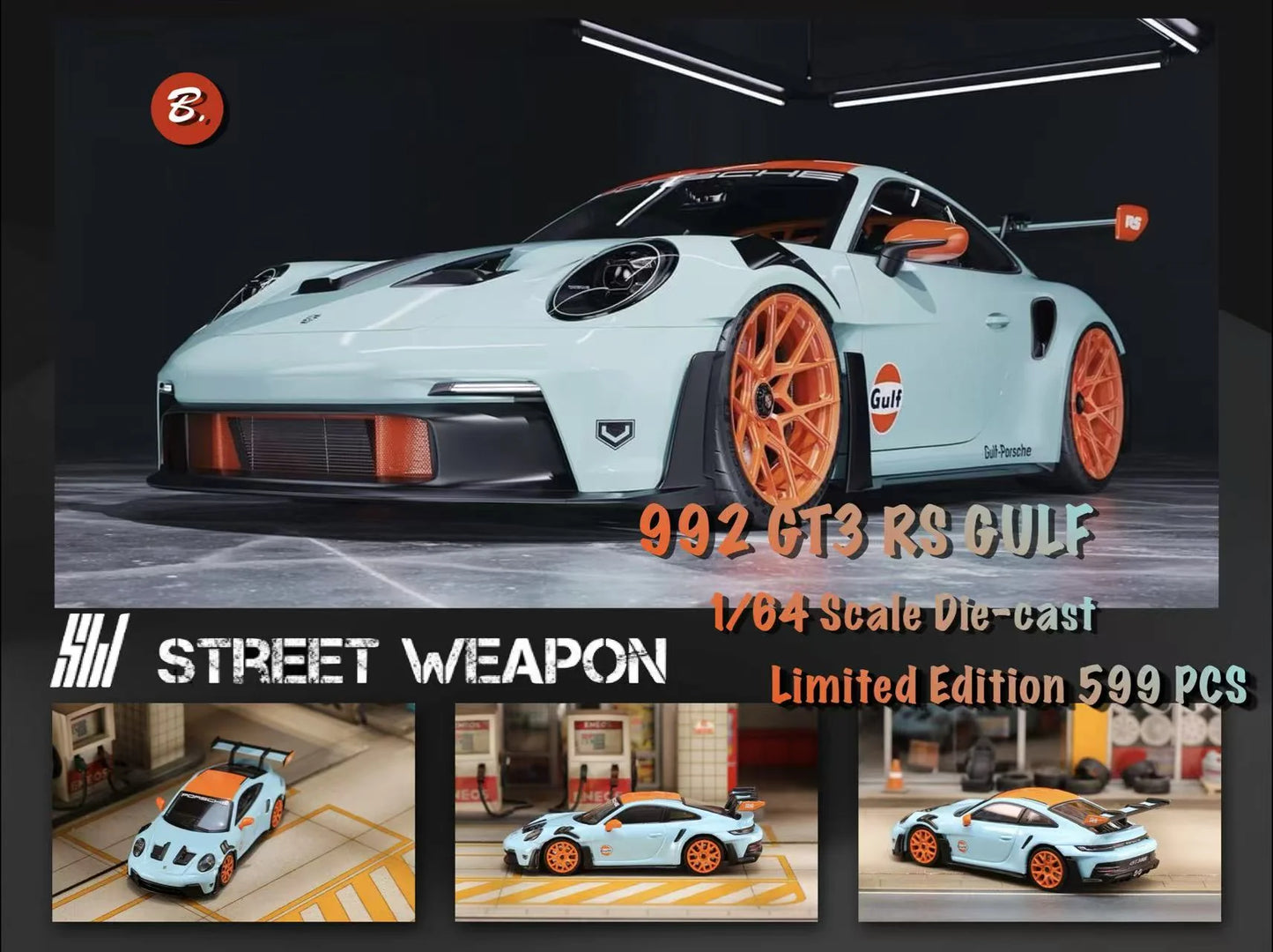 Street Weapon 1:64 992 GT3 RS GULF - Gulf Blue Carbon Top Black Wheels (Preorder)