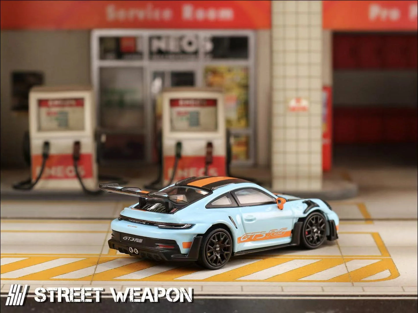 Street Weapon 1:64 992 GT3 RS GULF - Gulf Blue Carbon Top Black Wheels (Preorder)