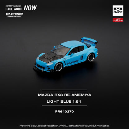 Pop Race 1:64 MAZDA RX-8 RE-AMEMIYA - LIGHT BLUE PR640270 (Preorder)