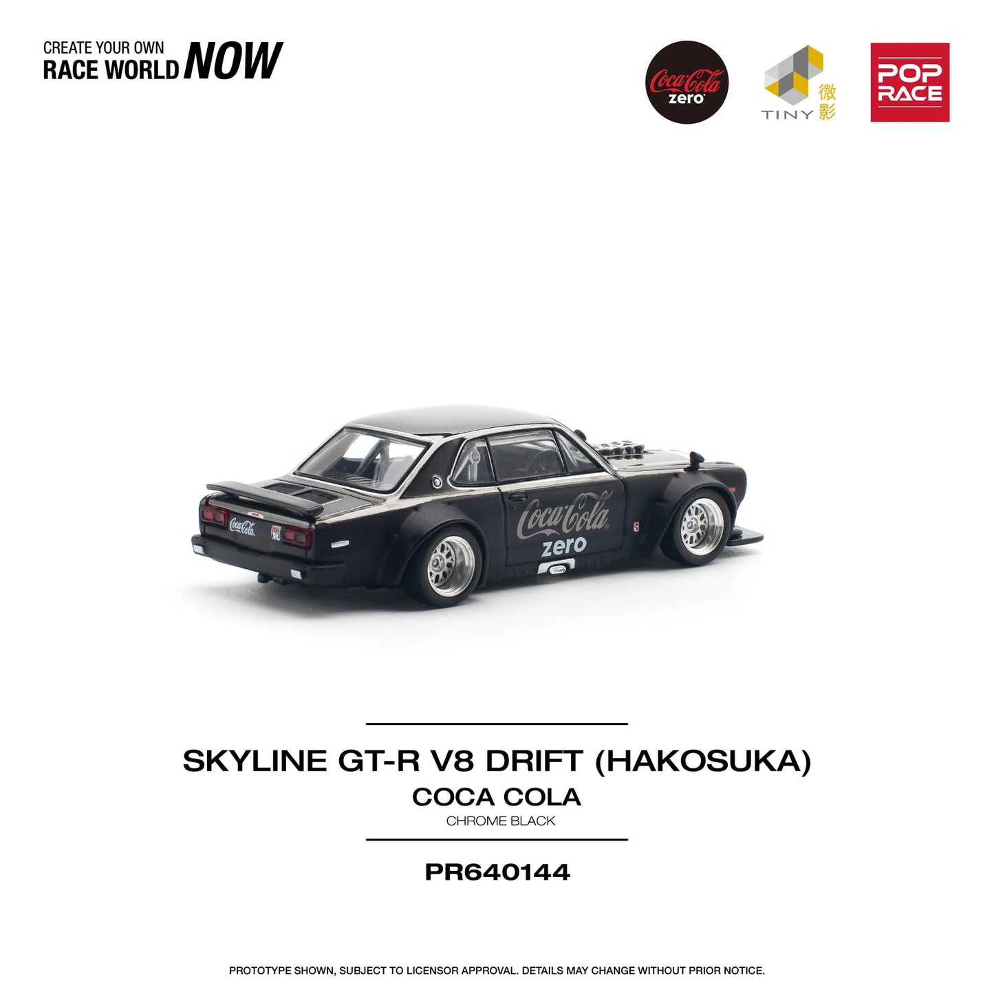 Pop Race 1:64 Nissan Skyline GT-R V8 Drift (Hakosuka) Coca Cola Zero Chrome Black (Preorder)
