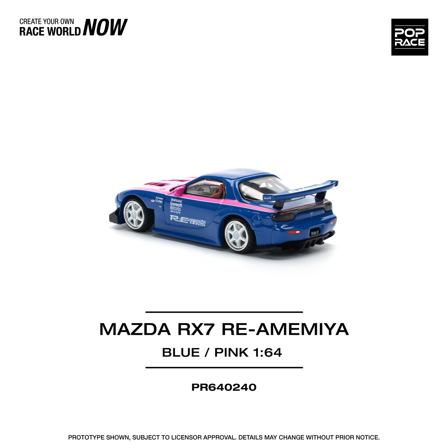 Pop Race 1:64 Mazda RX-7 RE-Amemiya - Blue/Pink PR640240 (Preorder)