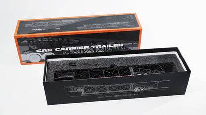 Model car carrier trailer in open packaging with branding GCD on a white background