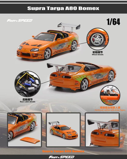 (Preorde) Fast Speed 1:64 Toyota Supra Targa 4th Generation A80 Bomex Version - FNF Orange [2 Versions]