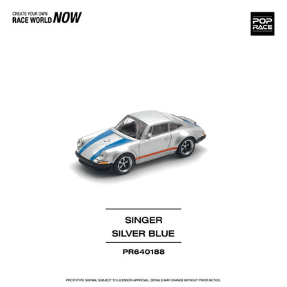 Pop Race 1:64 Porsche Singer Silver/Blue (Preorder)