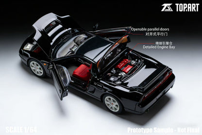 Black model car with open doors on a gray background, featuring Topart branding.