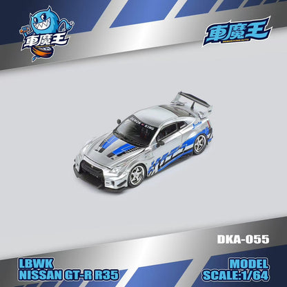 (Preorder) Demon King Auto 1:64 LBWK Nissan GT-R R35 Silver with Blue Stripes DKA-055