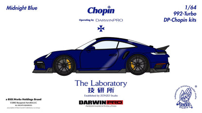 Model car kit of a blue sports car with branding and text on a white background
