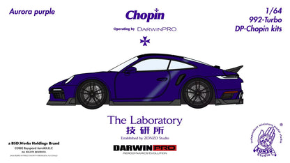 Model car kit of a Porsche 992 Turbo with branding and product details on a white background