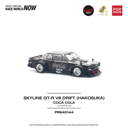 Pop Race 1:64 Nissan Skyline GT-R V8 Drift (Hakosuka) Coca Cola Zero Chrome Black (Preorder)