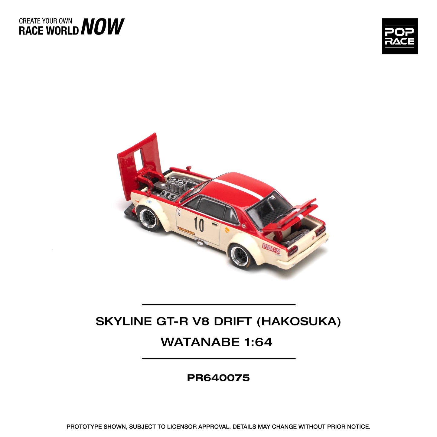 Pop Race 1:64 Nissan Skyline GT-R V8 Drift (Hakosuka) Watanabe PR640075 (Preorder)