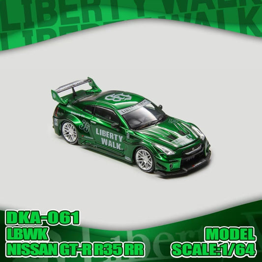 Green model car with 'Liberty Walk' branding on a white and green background