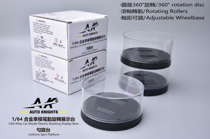 Clear rotating display base with packaging labeled 'AUTO KNIGHTS' on a gray background