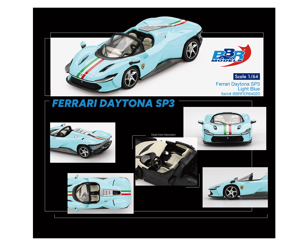 (Preorder) BBR Models 1:64 Ferrari Daytona SP3 – Light Blue – Limited Edition BBRFER64020