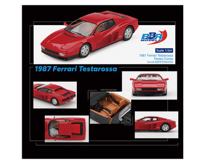 Collage of a 1987 Ferrari Testarossa model car with BBR Models branding.