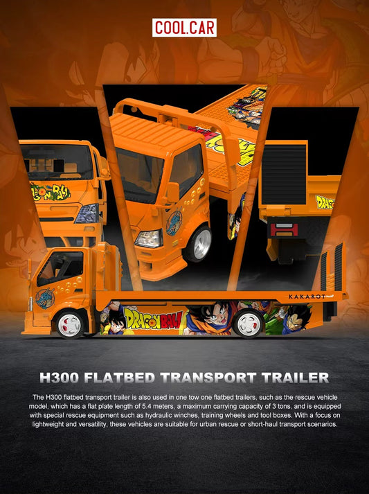 Orange H300 Flatbed Transport Trailer with 'Coolcar' branding on a dark background