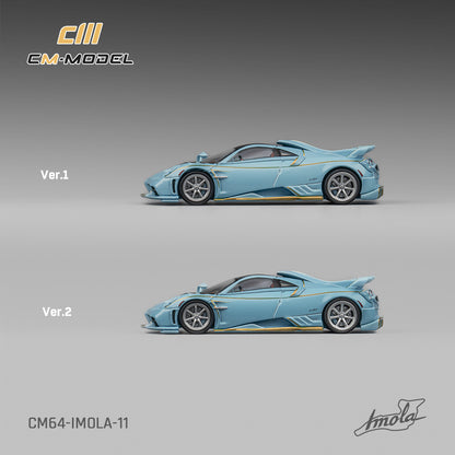 Two models of a blue sports car with 'CIII' and 'Amola' branding on a gray background.