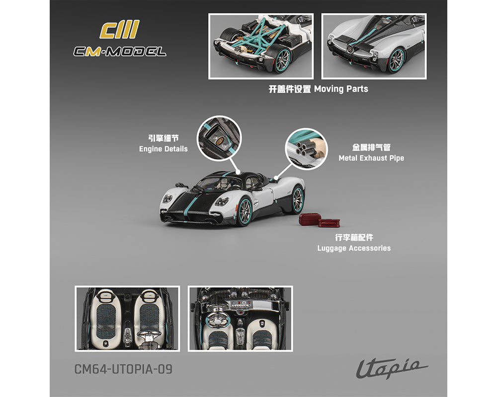 (Coming Soon) CM Model 1:64 Pagani Utopia – Pearl White with Carbon – Limited Edition CM64-UTOPIA-09