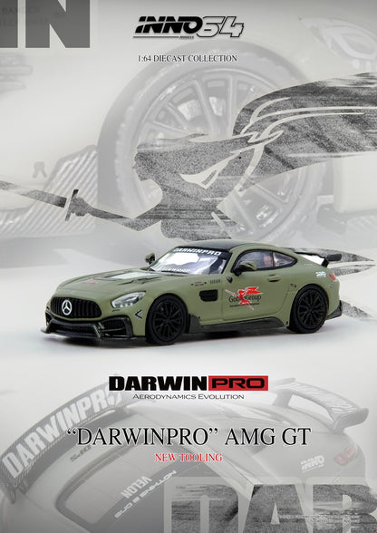 Model car of a Mercedes-AMG GT with DarwinPro branding on a gray background