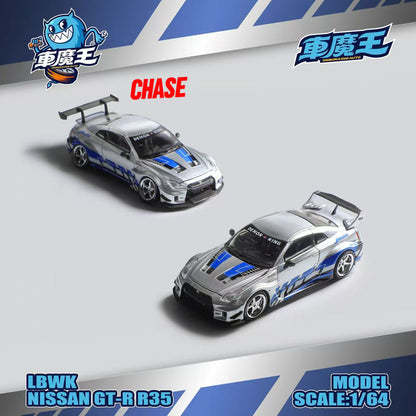 Demon King Auto 1:64 LBWK Nissan GT-R R35 Silver with Blue Stripes DKA-055