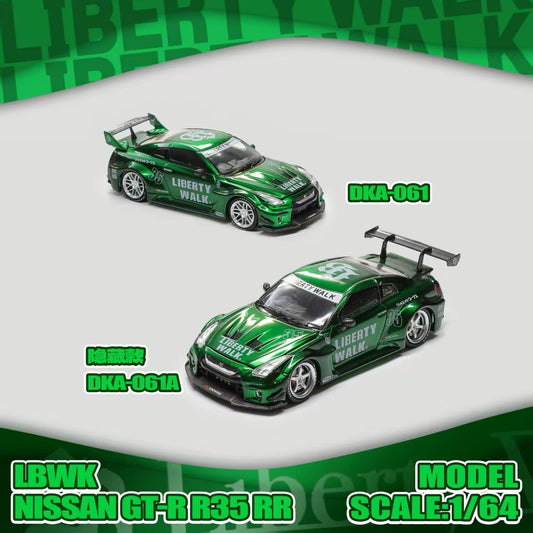 Two green model cars with 'Liberty Walk' branding on a white and green background.