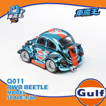 Model car of a RWB Beetle with Gulf branding on a white background