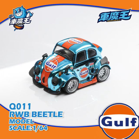 Model car of a RWB Beetle with Gulf branding on a white background