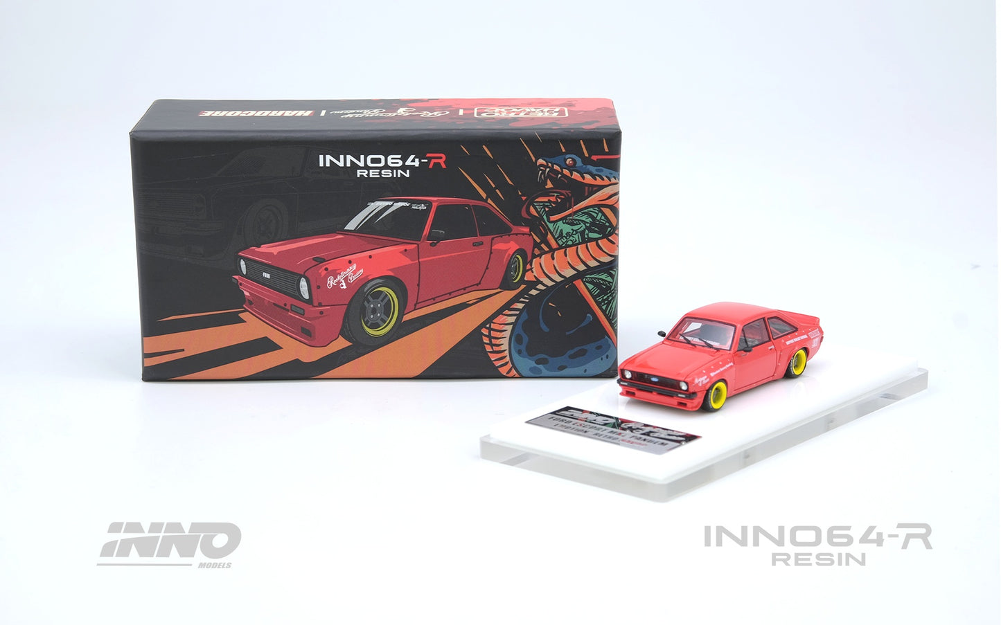 (Preorder) Inno64R 1:64 RESIN FORD ESCORT MK2 PANDEM "EMOTION" RETRO HAVOC RED IN64R-MK2P-RED
