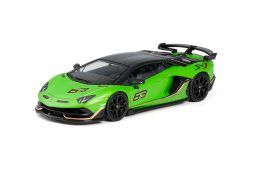 Green sports car model with black accents on a white background