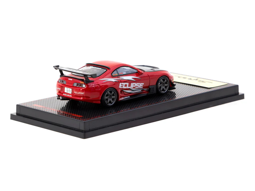Model car on a display stand with a white background