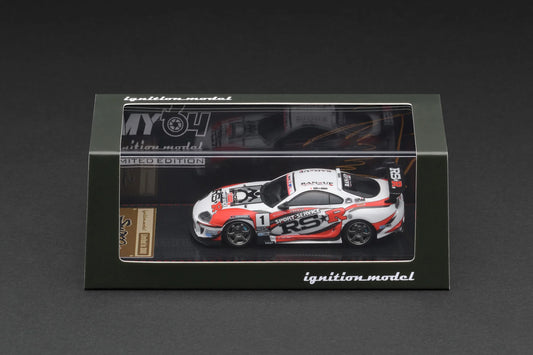 Model car in a clear display case with 'ignition model' branding on a dark background
