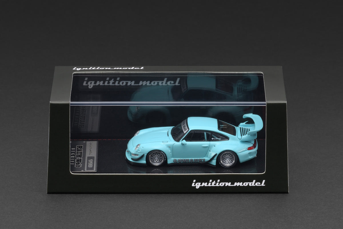Model car in a display case with 'ignition model' branding.