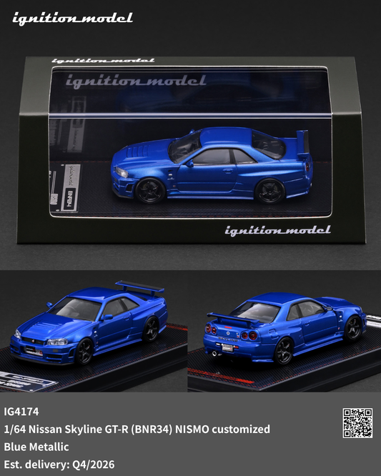Blue model car in packaging with 'ignition model' branding