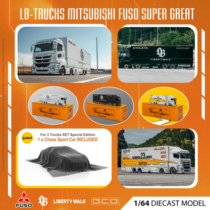 GCD 1:64 LBWK Mitsubishi Fuso Super Great Transport Truck 3 Cars Set ...