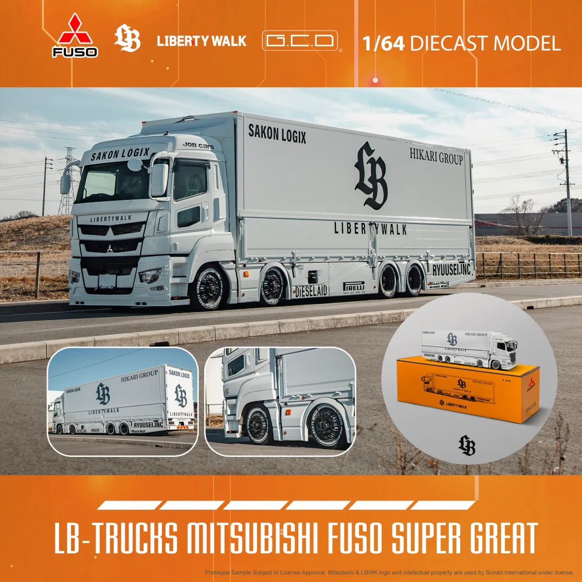 GCD 1:64 LBWK Mitsubishi Fuso Super Great Transport Truck 3 Cars GCD 1:64 LBWK Mitsubishi Fuso Super Great Transport Truck 3 Cars