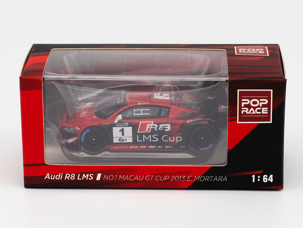 Audi R8 LMS No.1 Macau GT Cup 2013 Model car in a Pop Race packaging box on a white background
