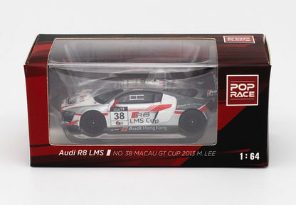 AUDI R8 LMS No.38 MACAU GT CUP 2023 Model car in packaging with Audi R8 LMS branding on a white background