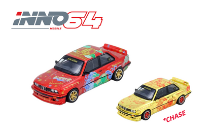 Two toy cars, one red and one yellow, with 'INNO64' branding on a white background.