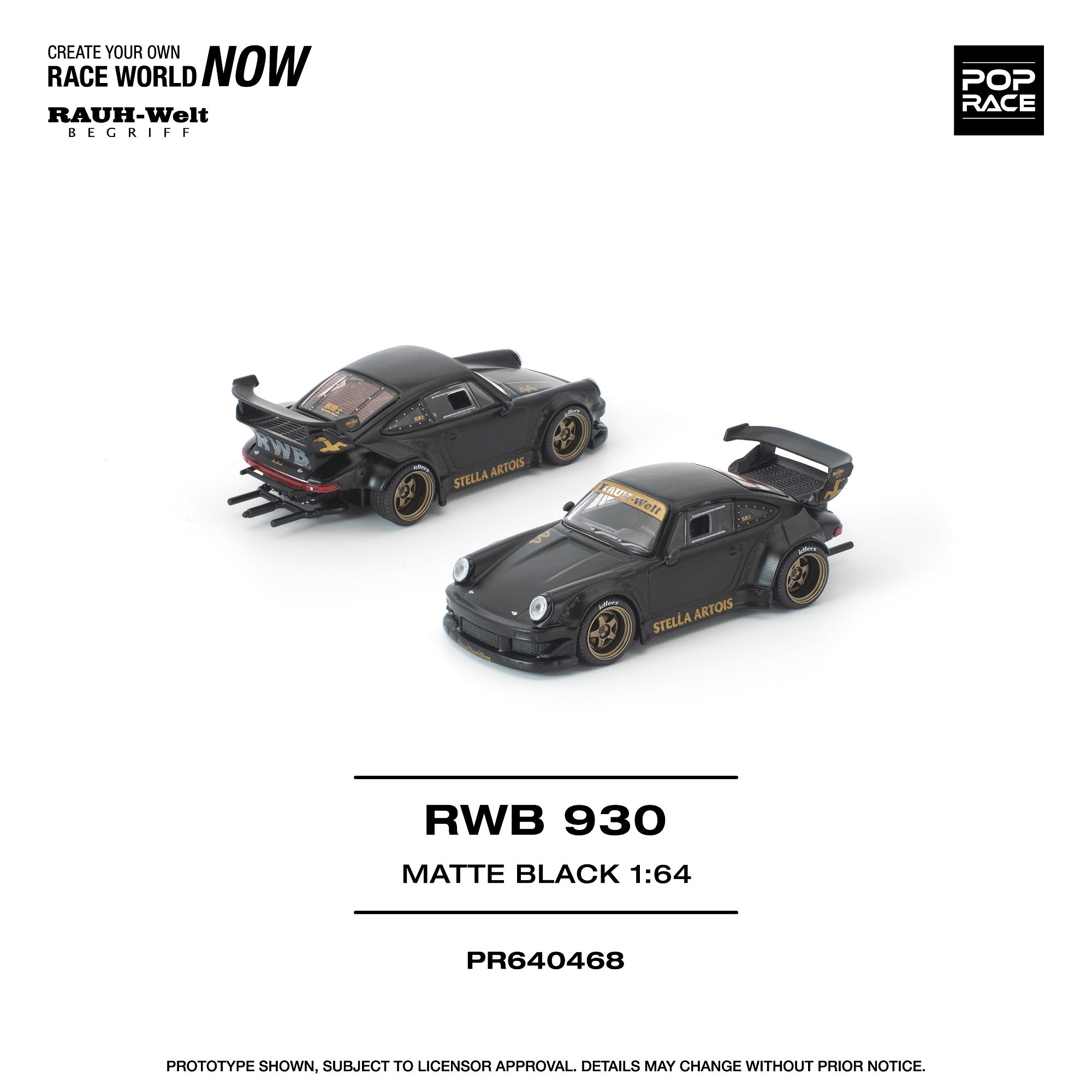 Pop Race 1:64 POPRACE 1/64 RWB 930 MATTE BLACK 