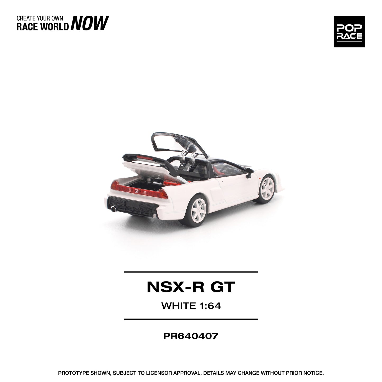 Model car of NSX-R GT in white color with branding on a white background