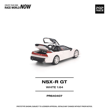 Model car of NSX-R GT in white color with branding on a white background
