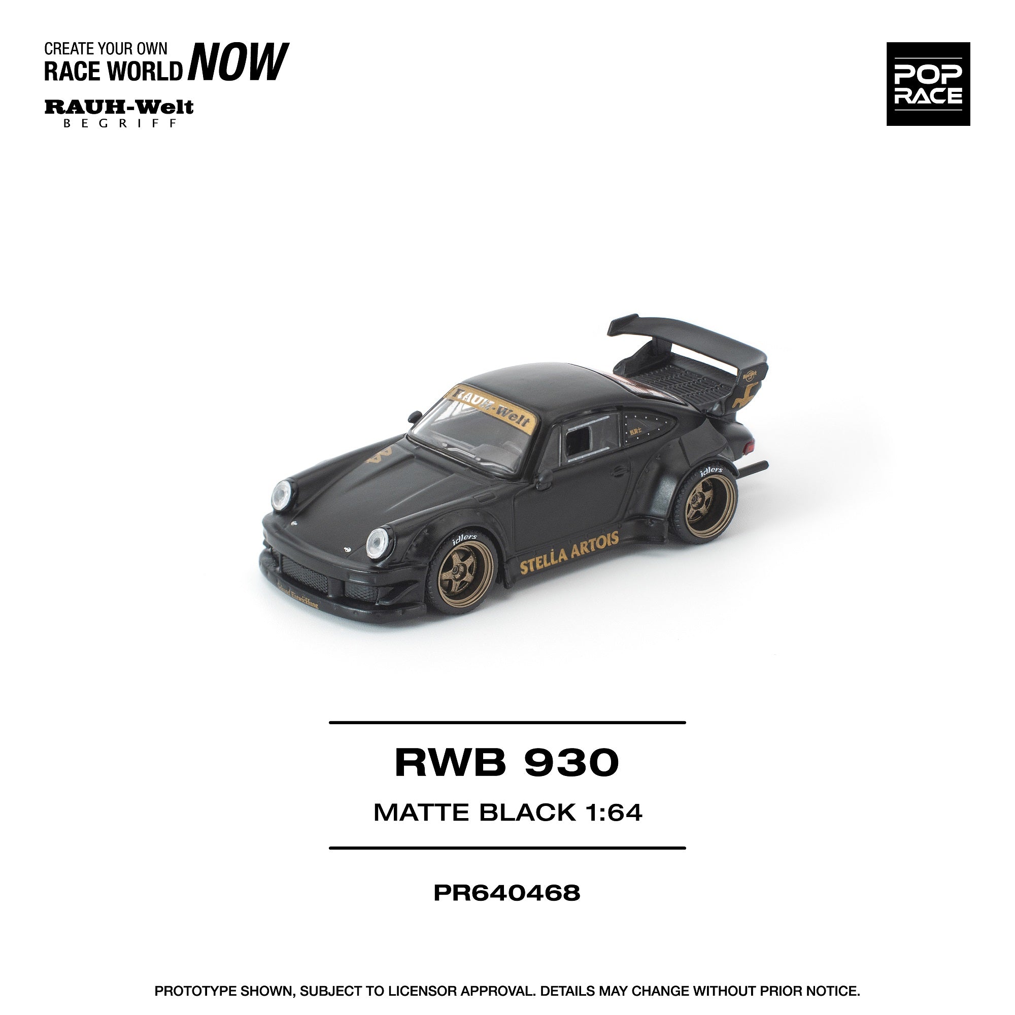 Pop Race 1:64 POPRACE 1/64 RWB 930 MATTE BLACK 