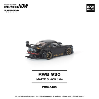 Model car with 'RWB' branding on a white background, featuring 'Pop Race' and 'RAUH-Welt BEGRIFF' logos.