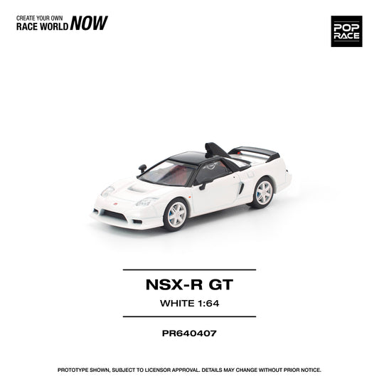 White model car NSX-R GT on a white background with 'Pop Race' branding.