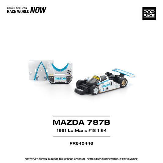 Model car of Mazda 787B with packaging on a white background