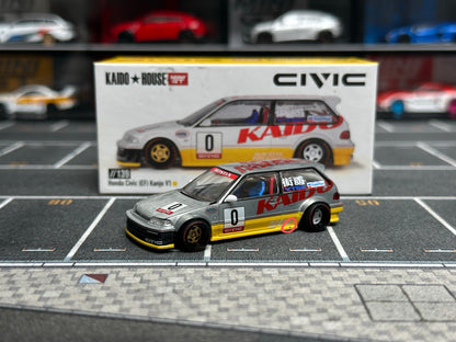 (Defective) [Chase] Kaido House x Mini GT 1:64 Honda Civic (EF) Kanjo V1 – White/Yellow KHMG139