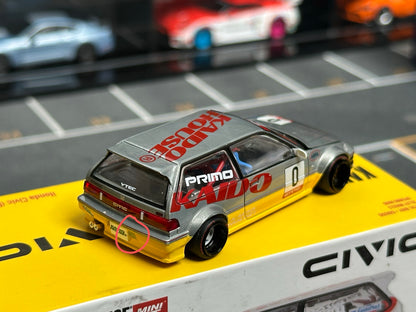 (Defective) [Chase] Kaido House x Mini GT 1:64 Honda Civic (EF) Kanjo V1 – White/Yellow KHMG139