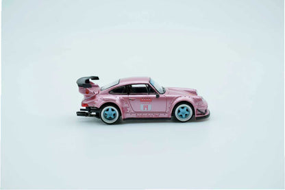 Pink toy car on a light gray background