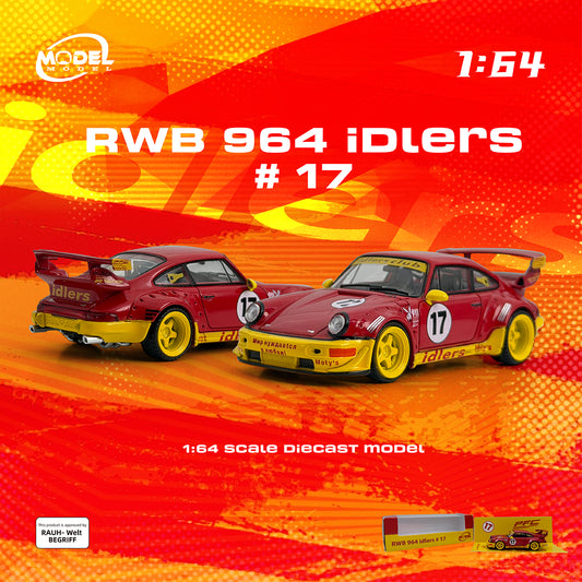 Model car packaging for RWB 964 iDlers #17 on a red and orange background